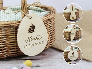 Personalised Easter Basket Tags Easter Bag Name Tag Favours Bunny Egg & Carrot - Picture 1 of 14