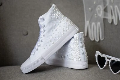 High Top Pearl Bridal Sneakers – Personalized Wedding Shoes for Bride EMMA - Image 1 of 4