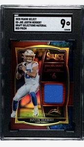 Rookie JUSTIN HERBERT Patch 2020 Panini Select RED PRIZM RC Jersey DS-JHE SGC 9 - Picture 1 of 2