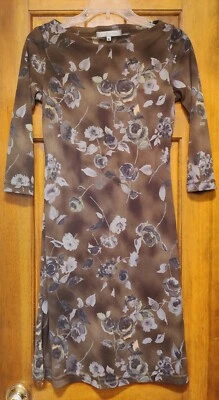 Women's Olive Green Grey Gray Blue Black Flower Floral Leaf Dress Medium Med M - Image 1 of 4