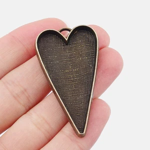 10x Antique Bronze Large Heart Pendant Trays Blanks Bezel Cabochon Settings Base - Picture 1 of 8