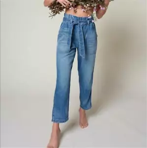 NWT Amo Blue Denim 'Adored' Paperbag Jeans Size 24 $285 - Picture 1 of 10