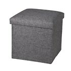  OT01 Linen Folding Storage Ottoman Cube Footrest Seat, 12 X 12 X 12 Linen Gray