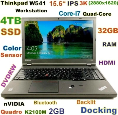 Workstation Thinkpad W540 i7-QUAD FAST 4TB SSD 32GB 15.6 3K IPS K2100M + Docking - Image 1 of 4