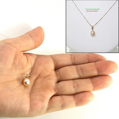 AAA Pink Freshwater Pearl Pendant – 14k Yellow Gold + Box Chain - Image 1 of 4