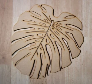 Large Wooden 3D Monstera Jungle leaf Sign Wall Art Door Hanging Plaque unpainted - Picture 1 of 6