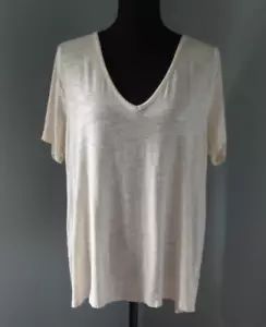 Old Navy Women's Size Large Pullover Short Sleeve Luxe T-Shirt Ivory V-Neck - Picture 1 of 5