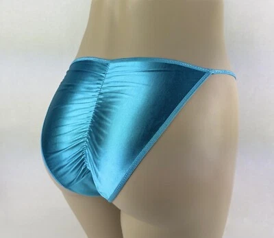 Satin String Bikini Scrunch Butt Light Blue M - Image 1 of 2