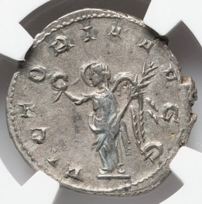 Trebonianus Gallus 251 AD NGC XF Victory Goddess Silver Ancient Roman Coin D121 - Image 1 of 4