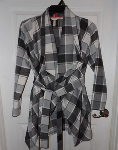 Matilda Jane Check it Twice Jacket Size XS X-Small Wrap Coat Belted Gray Plaid - Picture 1 of 6