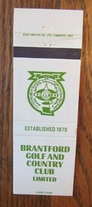CURLING CLUB SPORTS MATCHBOOK COVER: BRANTFORD GOLF CLUB MATCHCOVER ONTARIO -D21 - Picture 1 of 1