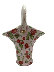 Strawberry Chintz Pattern Floral Porcelain Basket By Formalities Baum Bros - Picture 1 of 6