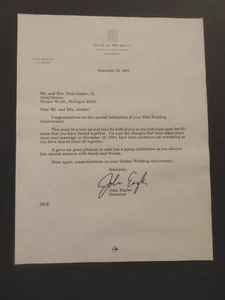 John Engler - Carta firmada (gobernador de Michigan) - Imagen 1 de 3