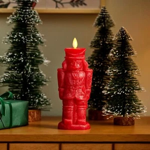 Luminara Flameless Candle Holiday Red Nutcracker Chalky Finish Moving Flame NEW - Picture 1 of 7