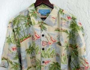 Florida Flamingo Bermuda Bay XL Herren Struktur Seide SS Hemd Sehr guter Zustand - Bild 1 von 4