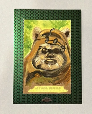 Star Wars 2015 Chrome Perspectives Ewok Sketch Card by Jason Brower 1/1 Beauty! - Image 1 of 4