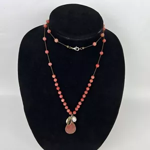 VINTAGE CORAL BEADED NECKLACE Genuine Pearl and Acrylic Pendant 32" Length - Picture 1 of 6