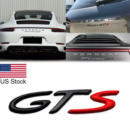 1x Matte Black Red GTS Letter Emblem Rear Trunk Boot Decal Badge For Porsche 911