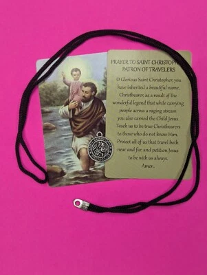 Colgante Medalla San Cristóbal Plateado Rodio 3/4" - Tarjeta y Collar Foto 1 de 2