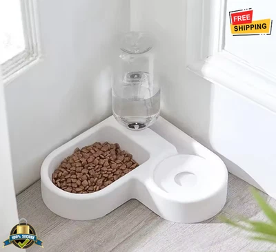 Tazón de agua automático para mascotas, plato de comida de doble uso alimentador para gatos perros diseño a prueba de humedad Foto 1 de 4