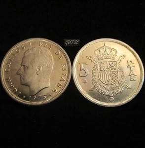 SPAIN, J. CARLOS I, 5 PESETAS 1975*76, ORIGINAL LUSTER, UNCIRCULATED. - Picture 1 of 1