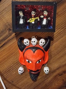 Kleine 3x2 Mexikanische Day of the Dead Mariachi Band Shadowbox + Tonteufel mit Totenköpfen - Bild 1 von 3