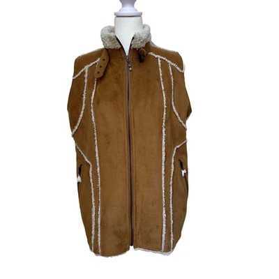 NWT Dennis by Dennis Basso Faux Leather / Sherpa Tan Vest XS - Image 1 of 4