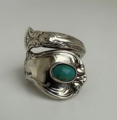 Anillo cuchara Old Master 1942 plata esterlina y turquesa con toalla pequeño - talla 5 Foto 1 de 4