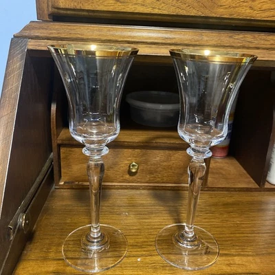 Mikasa Jamestown 9 1/8” Water Goblets – Set of 2 | Gold Trim - Image 1 of 4