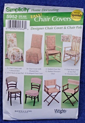 Simplicity Pattern 5952 Chair Covers Pads Directors Rocking Dining Uncut - Image 1 of 2