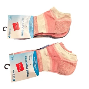 🛍️X2 Packs Hanes Pure Comfort Womens No Show Socks Organic Cotton 6-Pack Pastel - Picture 1 of 3