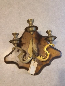 Aplique de pared vintage de latón macizo ornamentado 3 candelabros triple brazo hecho en Italia - Imagen 1 de 12