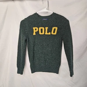 POLO RALPH LAUREN Sweater Wool Blend Intarsia Marled Green Yellow Med 10 To 12 M - Picture 1 of 7