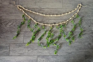 Brand New Artificial Eucalyptus Wall Hanging Decor Boho Wood Beads Long 42" - Picture 1 of 9
