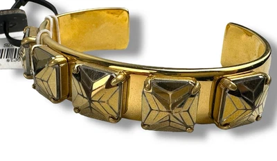 J. Brazalete Crew Tono Dorado con Piedras Preciosas Pirámides Metálicas Facetadas Nuevo Foto 1 de 4