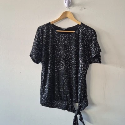 Ladies Top Size 12 Debenhams Black Silver Glitter Stretch Party Evening  - Image 1 of 4