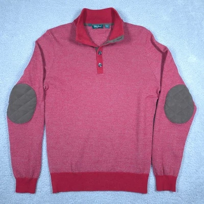 Suéter masculino Bobby Jones XL vermelho lã merino 4 botões Henley remendos de cotovelo golfe - Imagem 1 de 4
