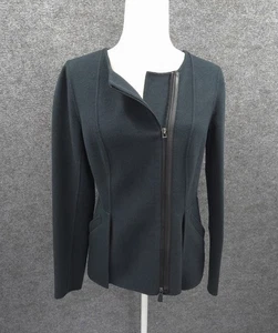 Maglione donna Lafayette 148 4 lana angora full zip tasche bordo pelle verde - Foto 1 di 17