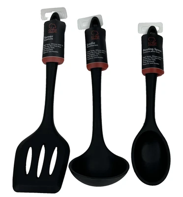 Chef Craft Black 3 Piece Premium Silicone Kitchen Set Spoon Ladle Spatula Turner - Image 1 of 4
