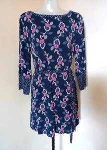 Boden Ladies Dress / Long Tunic Top Navy Mix, Tie Belt Size 16R - Picture 1 of 5