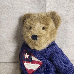 Boyds Bear With Red White & Blue Knit Sweater Articulated Arms & Legs Star Foot - Picture 1 of 15