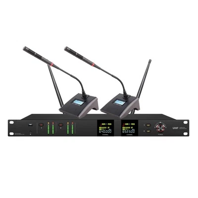 Brand New UHF Dual Channel Wireless Conference Room Microphone System Black - Image 1 of 2