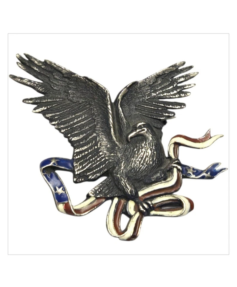 Broche raro prata esterlina bandeira esmaltada americana águia - Imagem 1 de 4