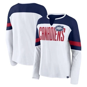 Women's Fanatics White/Navy Montreal Canadiens Frozen Long Sleeve Notch Neck - Picture 1 of 18