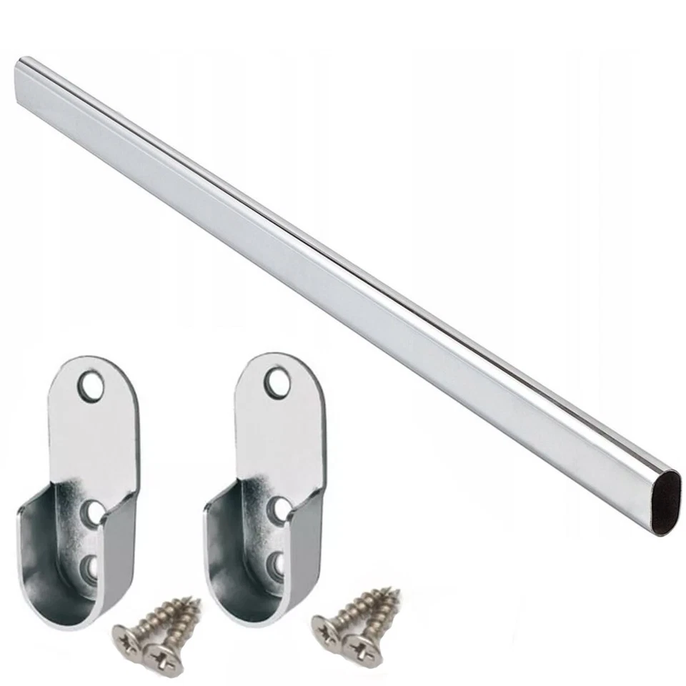 Wardrobe Hanging Rail Oval Chrome 30x15mm Clothes Bar 300–1800mm IANPAV - Image 1 of 4