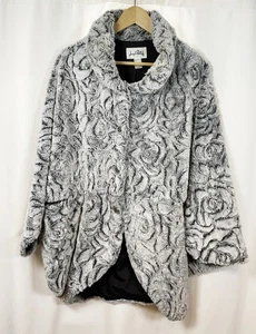 JOSEPH RIBKOFF Womens Size 8 Gray Black Faux Fur Button Front Elbow Sleeves Coat - Picture 1 of 6