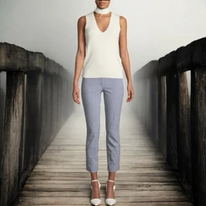 Theory Classic Skinny Gingham Stretch Pants in Blue/Black/White Combo Size 6 - Picture 1 of 8