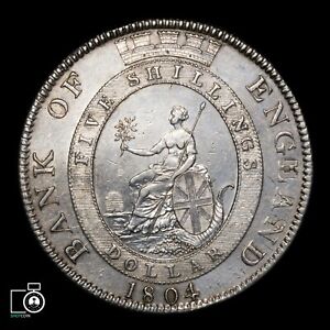 United Kingdom 5 Shillings 1804, Struck over Spanish Colonial Coin, rare! #B