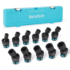 DURATECH 3/8" Drive Impact Swivel Socket Set 11-Piece Shallow Wobble Socket Set - Picture 1 of 11