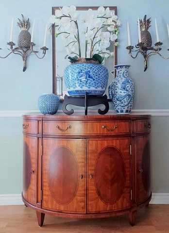Ethan Allen Townhouse Collection Inlaid Mahogany Demilune Server / Console Table Cover